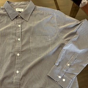 Non-Iron Wrinkle Free Dark Navy Gingham Button Down Long Sleeve Shirt XL
